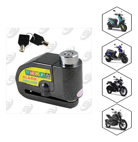 Candado Freno De Disco Con Alarma 9 Vcc Negro Rmb
