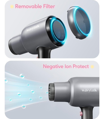 Secador De Pelo Iónico Wavytalk Con Difusor Para Cabello Riz