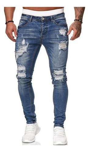 Vaqueros Ajustados Y Rotos De Moda Para Hombre