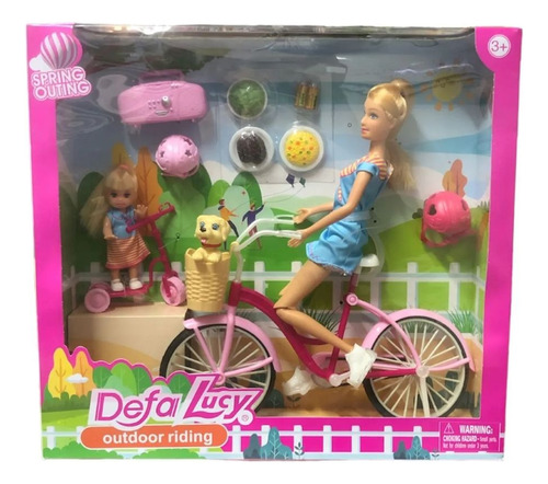 Juguete Muñeca Tipo Barbie Defa Lucy Bicileta+perro+hija 