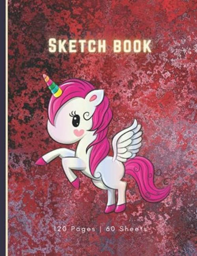 Libro: Sketchbook: Cute Unicorn Kawaii Notebook With Red Gli