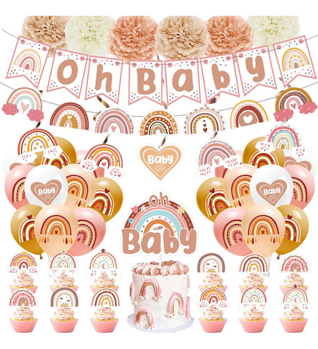 Decoraciones Para Baby Shower Con Diseño De Arcoíris Bohemio