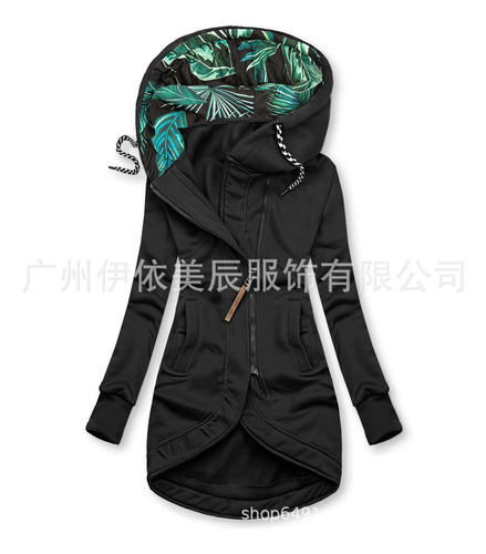 Sudadera Con Capucha Estampada Para Mujer Con Cierre