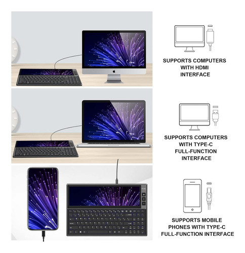 Ficihp Teclado Rgb, Monitor De Pantalla Táctil Integrado