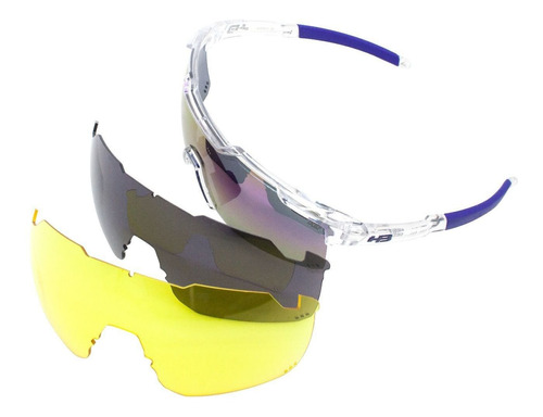 Oculos Para Ciclismo Hb Shield Evo Road Azul Kit 2 Lentes