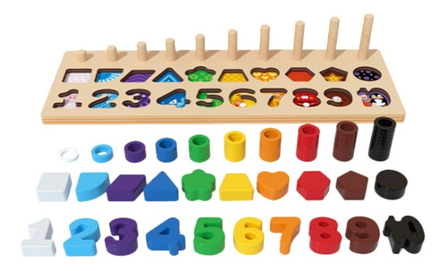 Juego Madera 3 En 1 - Montessori Números Formas Abaco Encaje