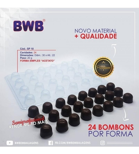 Kit 2 Forma Semiprofissional Bombom Sp 10 20g Ref.3516 Bwb