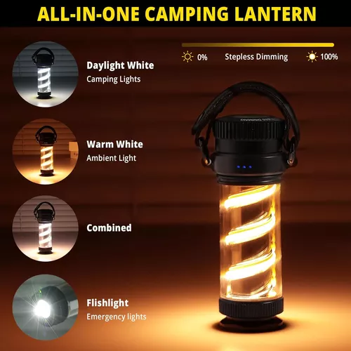  Linterna LED recargable para campamento, linterna portátil con  1000 lm IPX5, kit de supervivencia impermeable, luz de tienda de campaña de  emergencia para interiores y exteriores, huracán, senderismo, pesca, cortes  de
