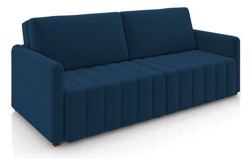 Sofá Cama Retrátil para Sala de Estar 192cm Porthos M03 Veludo Azul