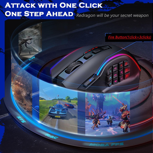 Ratón De Juego Inalámbrico Redragon, Mmo Gaming Mouse Sube 1