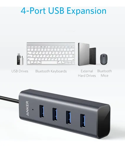 Adaptador Usb C Hub Anker De Aluminio Con 4 Puertos Usb 3.0
