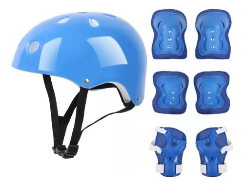 7pzas Kit De Proteccion Rodilla Codo Mano Patinaje Para Niño Color Azul Talla S