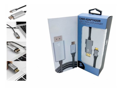 Imagem 2 de 6 de Cabo Adaptador Usb-c Para Displayport 4k 1.8 Metros Converso