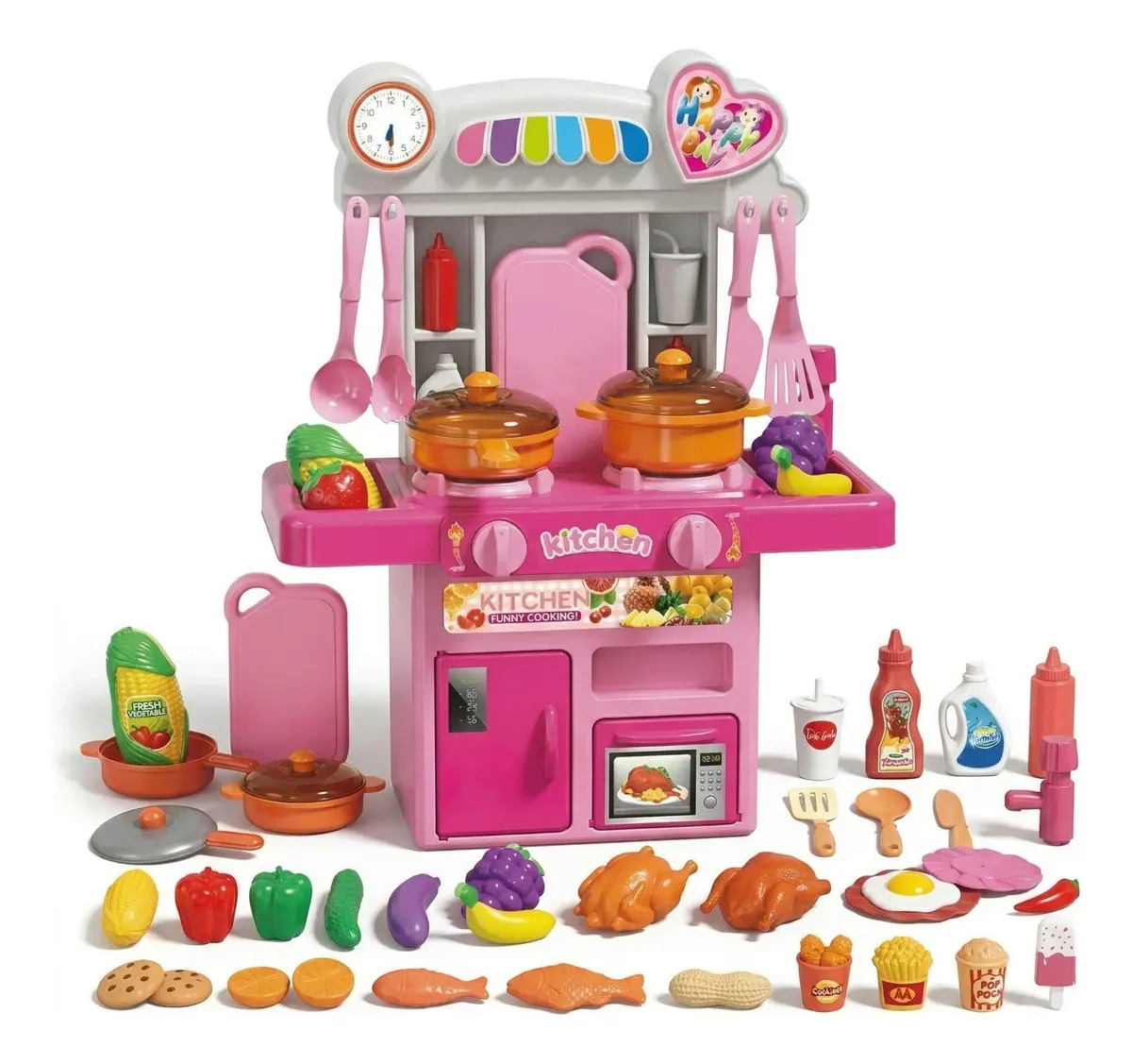 Cozinha Infantil Completa Com Luz E Som Acessórios Sai Água Rosa