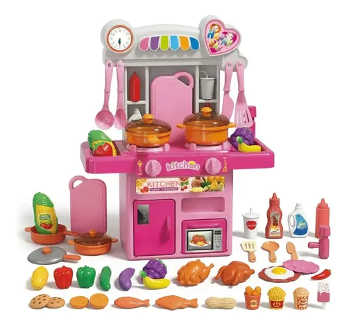 Cozinha Infantil Completa Com Luz E Som Acessorios Sai Agua Rosa