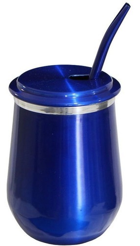 Imagem 1 de 1 de Kit Copo Tereré Vino + Bomba Metal Gastrobel- Azul Verniz
