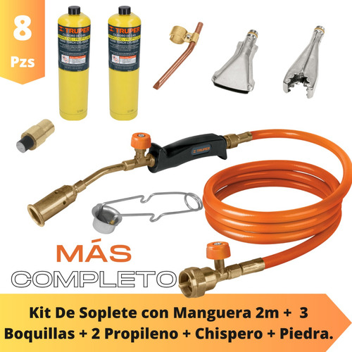 Kit Soplete Manguera + 2 Propileno + 3 Boquillas + Chispero