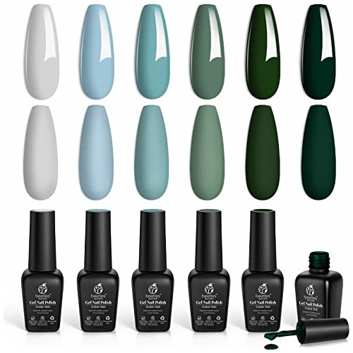 Set De Esmaltes Uñas De Gel 6 Tonos Verdes Azules Beetle