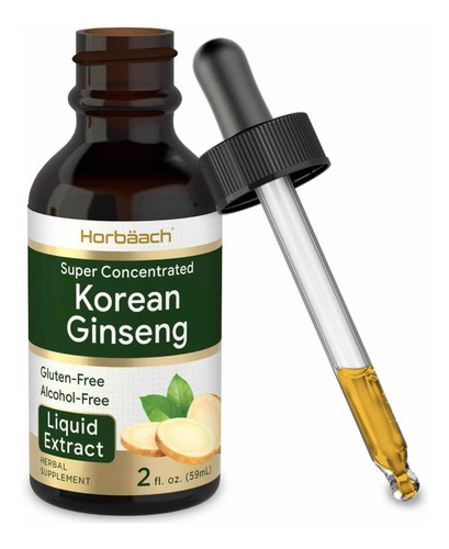 Ginseng Koreano Concentrado En Gotas, Sin Alcohol Horbaach