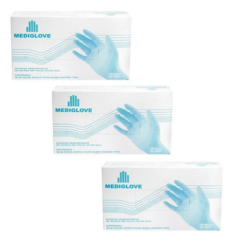 Guantes De Nitrilo Color Celeste Mediglove X100u X3