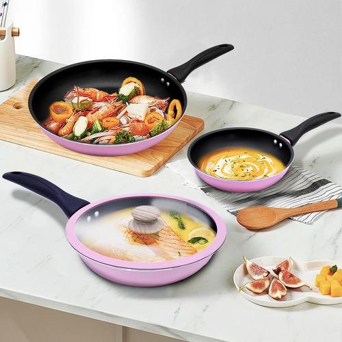 Batería De Cocina Juego De Utensilios De Cocina Antiadherentes Rosa Chef KochSartén