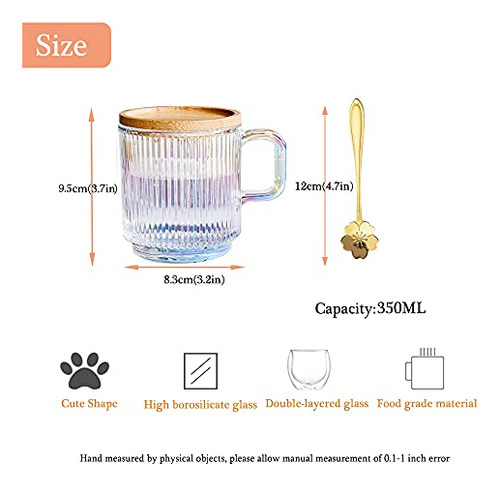 Taza De Café Iridiscente Transparente Con Tapa Y Cuchara De