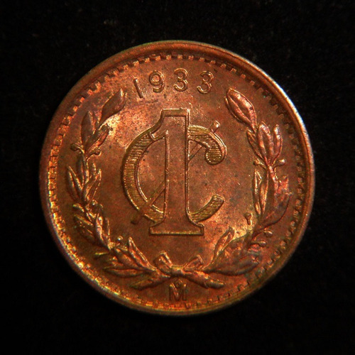 Moneda 1 Un Centavo 1933 Con Brillo Bu Monograma Bronce