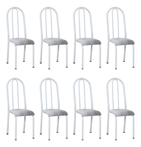 Kit 8 Cadeiras Cozinha Flórida Prata Ferro Branco