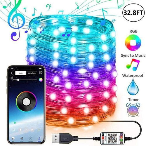 Rgb , Bluetooth App Controlado 100 Led Usb Fairy Light,