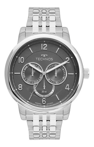 Relógio Technos Classic Masculino 6p79bk1c Prata Cor da correia $$$ Cor do fundo