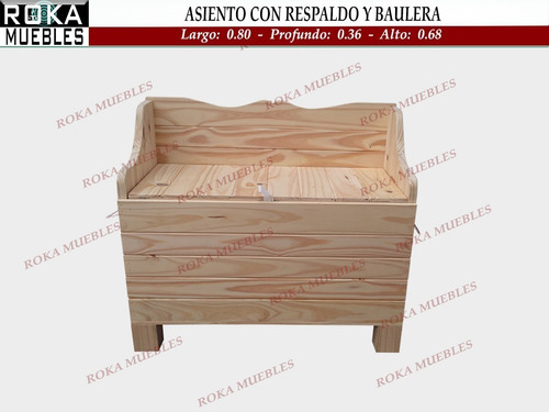 Imagen 2 de 4 de Asiento Con Respaldo Y Baulera De Madera 80 Baul Pino Roka