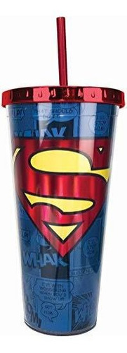 Spoontiques Superman Foil Cup Con Pajita, 20 Onzas, Azul