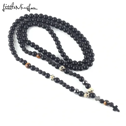 comprar Collar Caballero Piedra Onix Y Ojo De Tigre Y Hematita Cruz