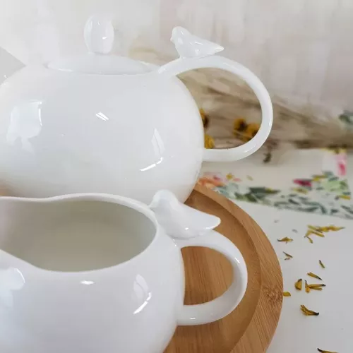 Jogo Chá E Café Porcelana Branco Butterfly 3 Pçs Envio Já