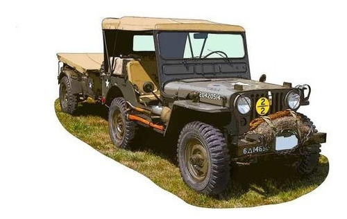 Ilustracion Jeep Militar - Lamina 45 X 30 Cm.