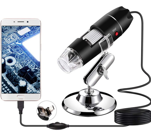 Suporte para microscópio digital: câmera LED USB 1600x 8, cor preta