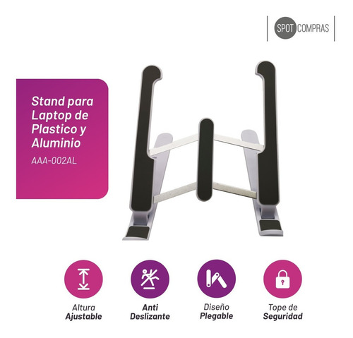 Soporte Notebook Plegable Regulable Plástico Y Aluminio
