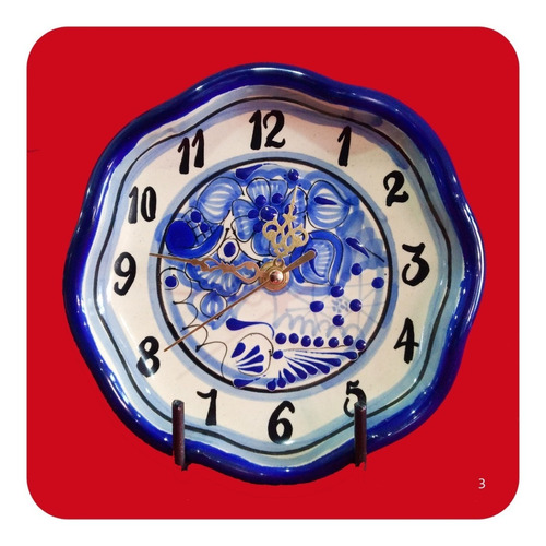 Imagen 1 de 2 de Reloj De Talavera Poblana Ondas  Azul Tradicional 17 Cm M3