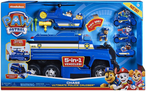 Carro Paw Patrol,chase 5 En 1 Cruiser Con Luces Y Sonido Color Azul Personaje Chases