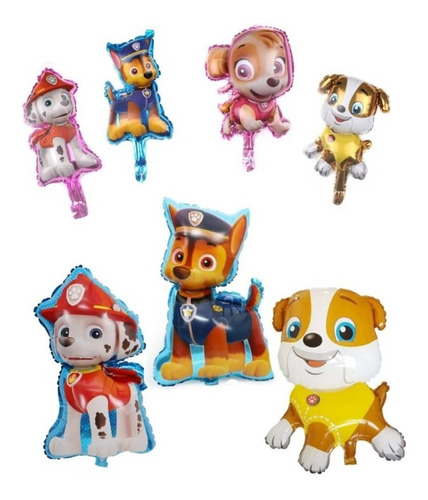 3 Globos Paw Patrol Grandes + 4 Globos De Mano 