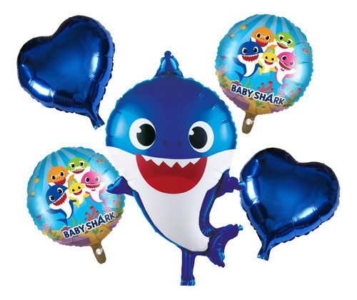 Set De 5 Globos Metalizados De Baby Shark  Decoración