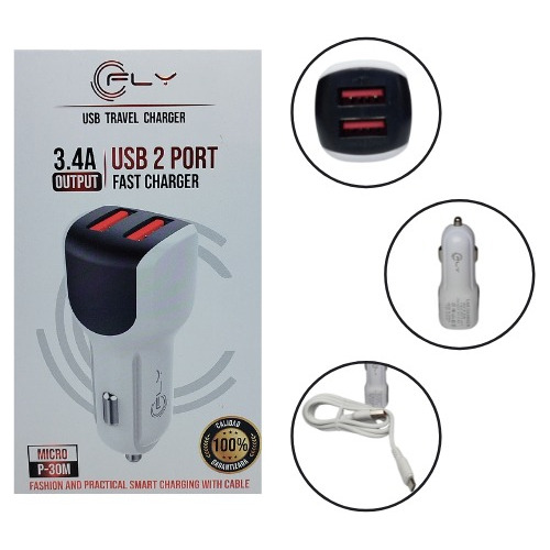 Cargador Carro Carga Rápida Doble Usb + Cable Micro De 1mt