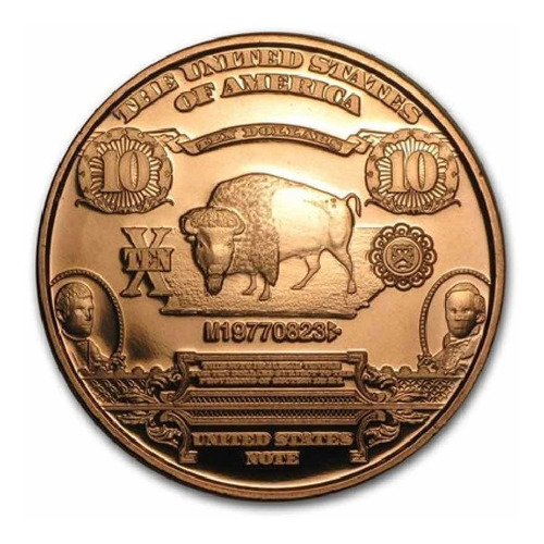 Medalla De Cobre 1 Oz Pureza .999 Billete 10 Dolares