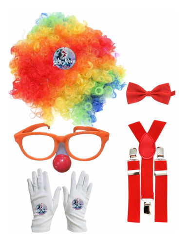 Set Payaso (peluca,lentes,nariz Con Luz, Humita, Suspensor Y Guantes)