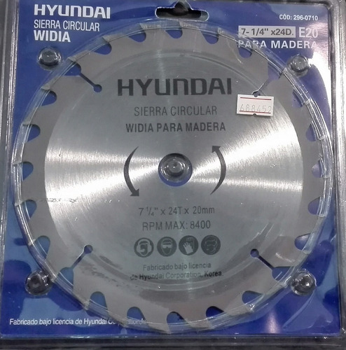 Sierra P/madera Hyundai P/l C/widia 7 1/4x 24d E:20