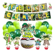 Comprar Set Globos+ Banderin+toppers Pokémon Planta Feliz Cumpleaños Verde Tipo Planta Feliz Cumple