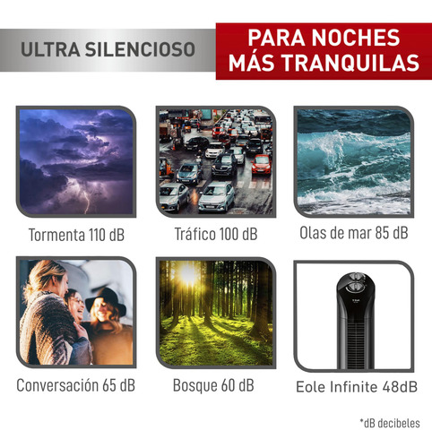 Ventilador De Torre T-fal Eole Infinite Negro Con Temporizad