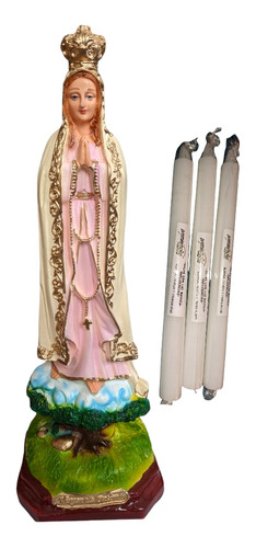 Virgen De Fátima Figura Religiosa Incluye Vela Y Oración 