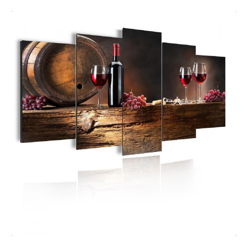 Quadro Decorativo Mosaico Vinho Tinto Uvas 5pçs Mod1253