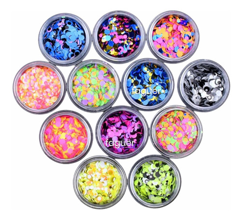 12 Confetti Para Deco De Uñas, Nail Art. Glitters Faguer